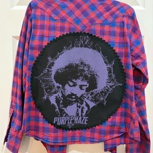 Upcycled Custom Made Band Flannel with Jimi Hendrix Purple Haze